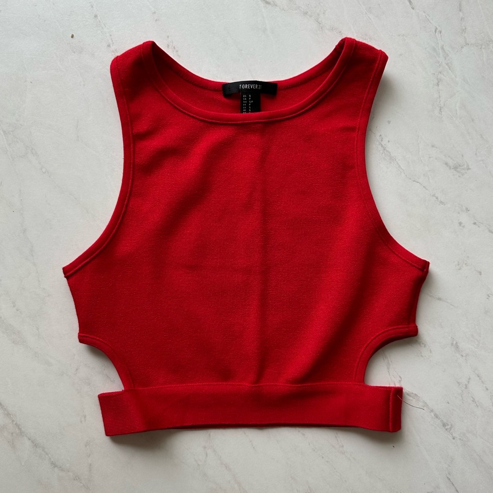 Bright Red Crop Top with Side Cutouts
